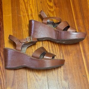 Korks By Korkease Brown Leather Emilie Wedge Sandal Womens 8 Ankle Strap